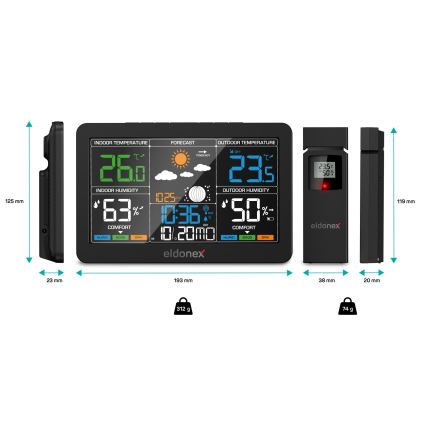 ELDONEX EWS-1010-BK - Vejrstation med LCD-display 2xAAA sort