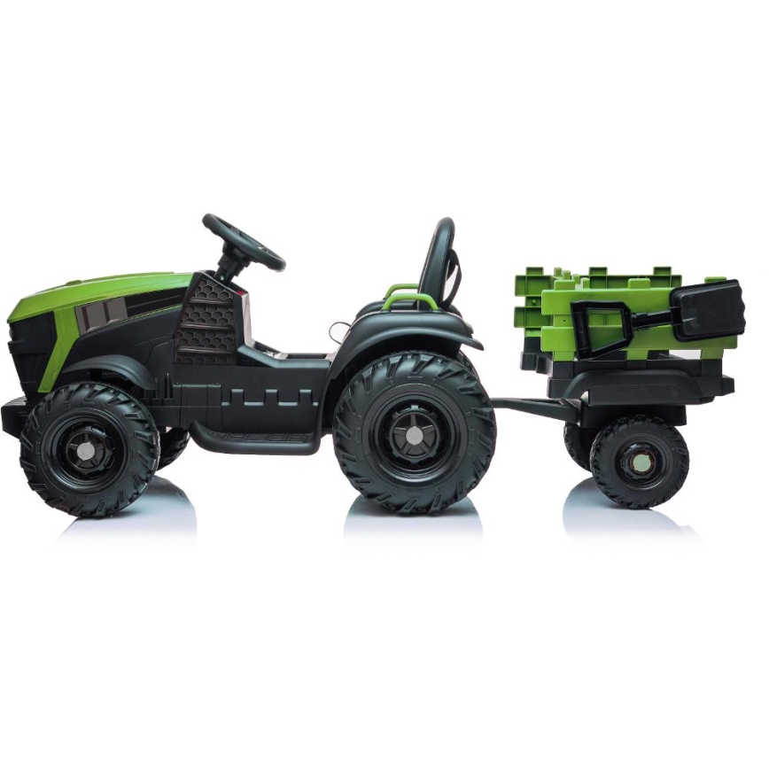 Eldrevet traktor med trailer 2x30W/7000 mAh sort/grøn + fjernbetjening
