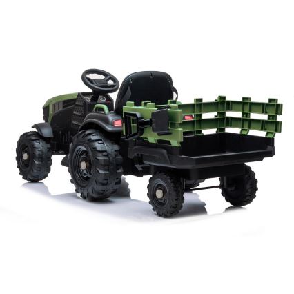 Eldrevet traktor med trailer 2x30W/7000 mAh sort/grøn + fjernbetjening