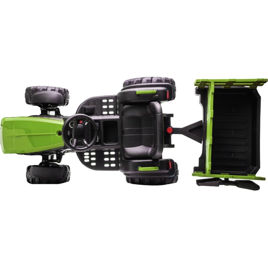 Eldrevet traktor med trailer 2x30W/7000 mAh sort/grøn + fjernbetjening