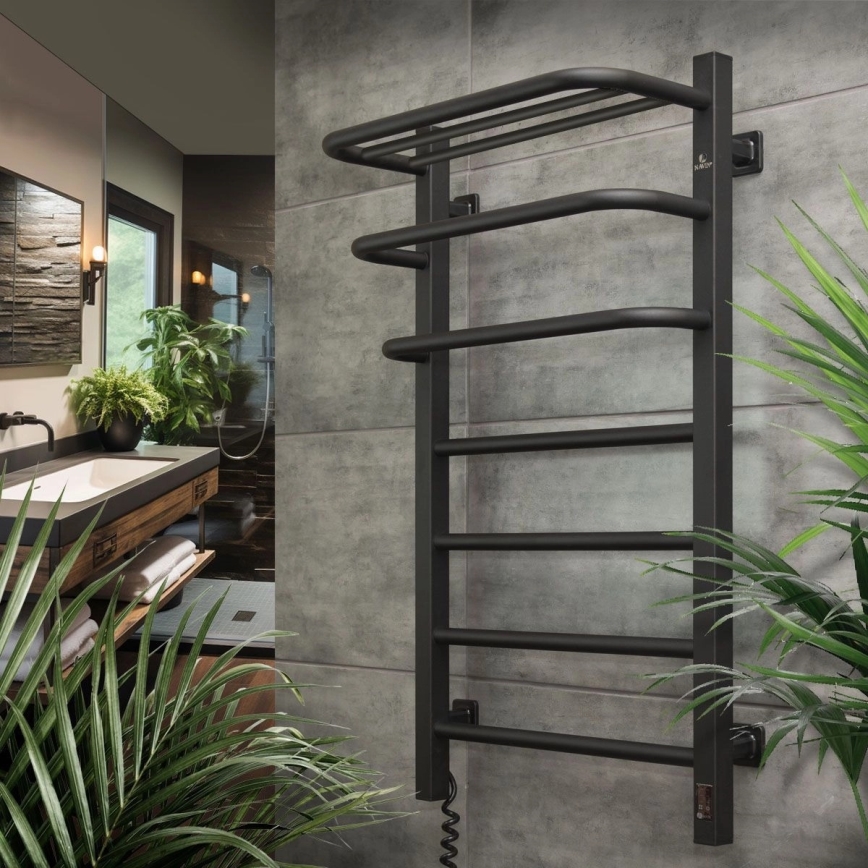 Elektrisk badeværelsesradiator med termostat FORTIS 350W/230V 80,6 cm IP44 sort venstrevendt