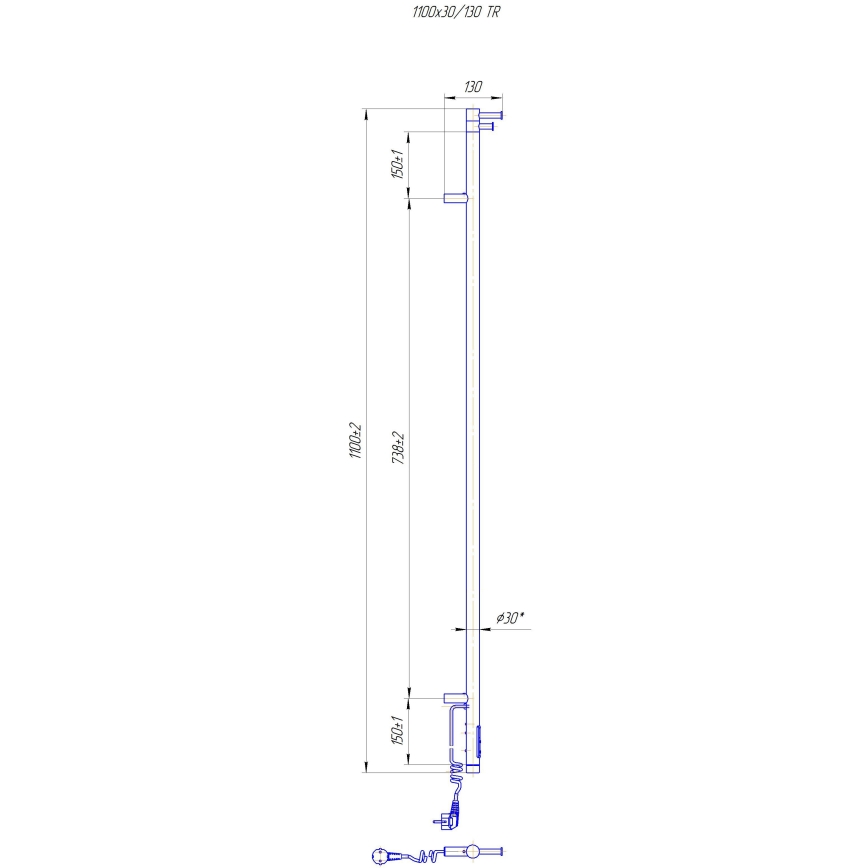Elektrisk badeværelsesradiator RAY 25W/230V 110x30 cm IP44 rustfrit stål/sort