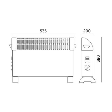 Elektrisk direktevarmer/konvektor SONDO 750/1250/2000W/230V sort