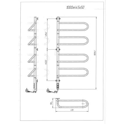 Elektrisk svingbar håndklædetørrer ELECTRA 120W/230V 100x47,5 cm i rustfrit stål/krom, venstrevendt