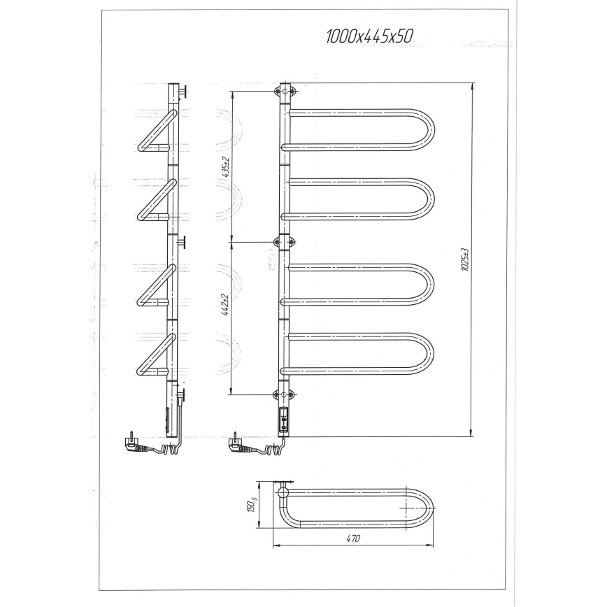 Elektrisk svingbar håndklædetørrer ELECTRA 120W/230V 100x47,5 cm i rustfrit stål/krom, venstrevendt