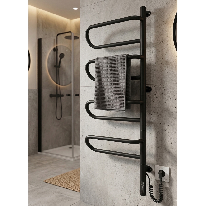 Elektrisk drejbar håndklædetørrer ELECTRA 120W/230V 102,5x44,5 cm rustfrit stål/sort højre