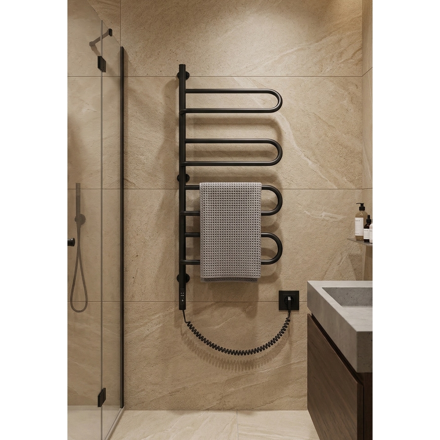 Elektrisk roterende håndklædetørrer ELECTRA 120W/230V 102,5x47,5 cm rustfrit stål/sort venstrevendt