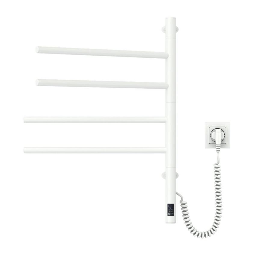 Elektrisk drejelig håndklædetørrer med termostat ARABESQUE 60W 65x49 cm  hvid