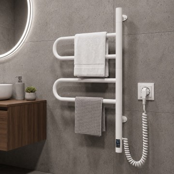 Elektrisk drejelig håndklædetørrer med termostat FOUETTE 60W 65x49 cm hvid