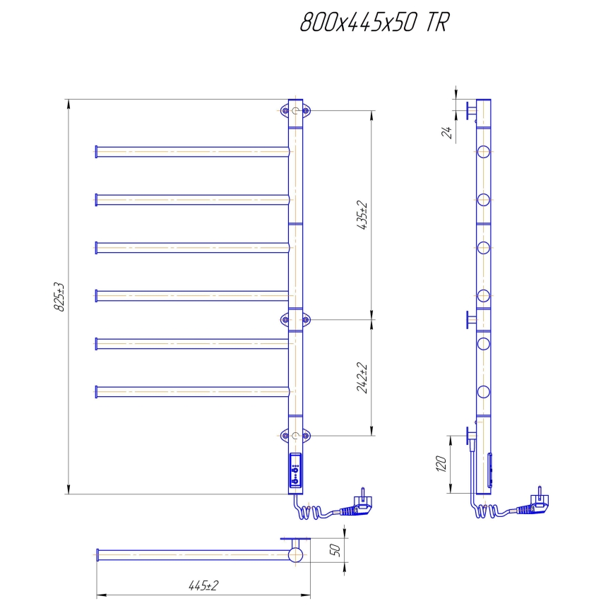 Elektrisk drejelig håndklædetørrer VEER 80W/230V 80x44,5 cm rustfrit stål/sort