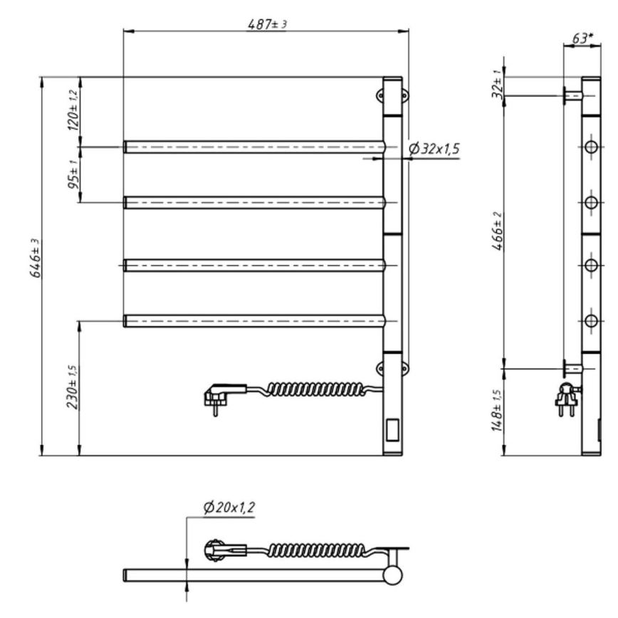 Elektrisk håndklædeholder m. termostat drejelig ARABESQUE 150W/230V 64,6 cm IP44 sort