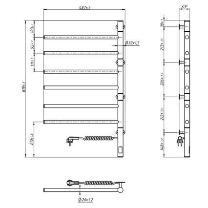 Elektrisk håndklædeholder m. termostat drejelig ARABESQUE 196W/230V 81,8 cm IP44 hvid