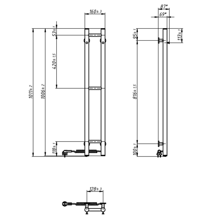 Elektrisk håndklædeholder SILOUETTE 187W/230V 101,1 cm IP44 hvid højre rund