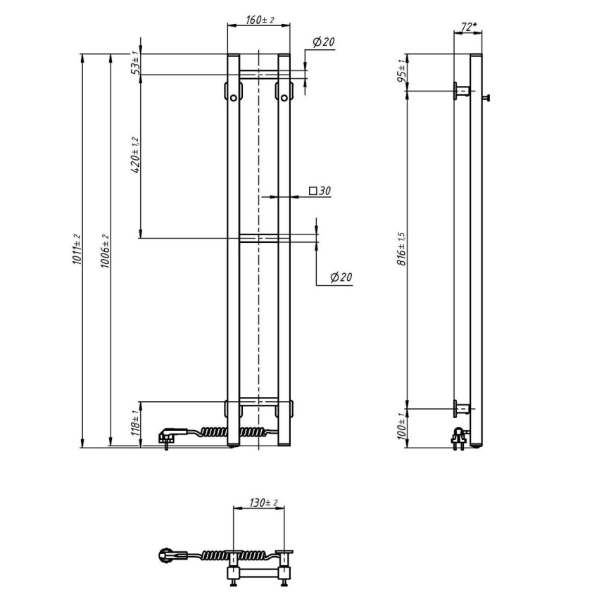 Elektrisk håndklædeholder SILOUETTE 187W/230V 101,1 cm IP44 sort højre kantet