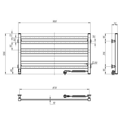 Elektrisk håndklædetørrer med termostat AVANGARD 181W 50x90 cm  hvid højre