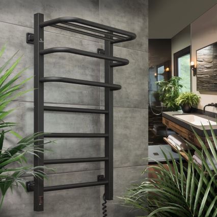 Elektrisk håndklædetørrer med termostat FORTIS 155 W, 80 x 48 cm, sort, højrevendt