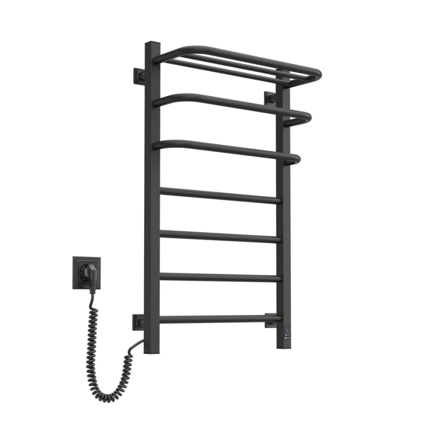 Elektrisk håndklædetørrer med termostat FORTIS 155 W, 80 x 48 cm, sort, venstrevendt