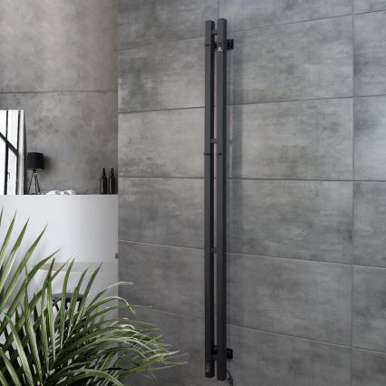 Elektrisk håndklædetørrer med termostat SILOUETTE 106W 150x9 cm, sort, højre