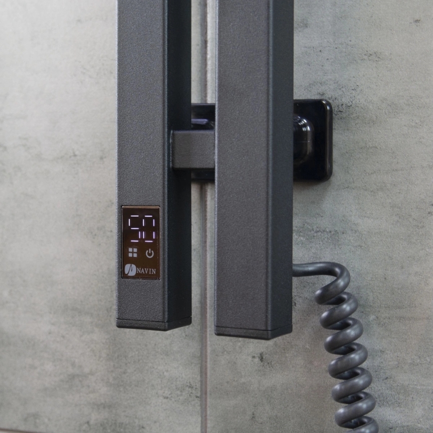 Elektrisk håndklædetørrer med termostat SILOUETTE 106W 150x9 cm, sort, højre