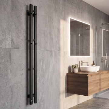 Elektrisk håndklædetørrer med termostat SILOUETTE 70W 120x9 cm sort højre