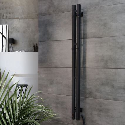 Elektrisk håndklædetørrer SILOUETTE med termostat, 70W, 120x9 cm, sort, højre