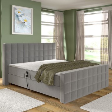 Elektrisk justerbar polstret seng HELEN 180x200 cm med madrasser og topmadras, grå