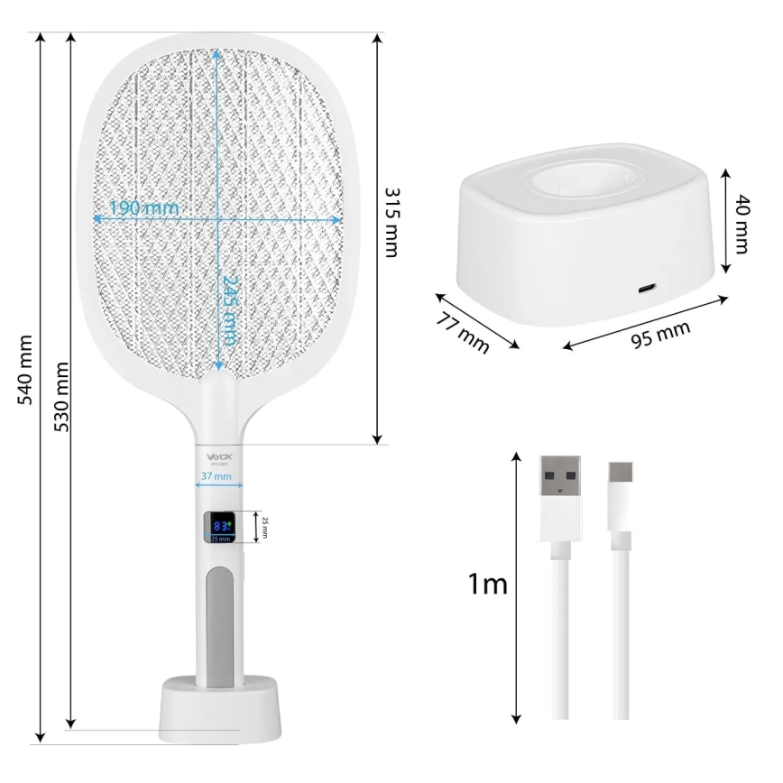 Elektrisk LED insektfælde 2-i-1 med LCD-display 1200 mAh/5V hvid