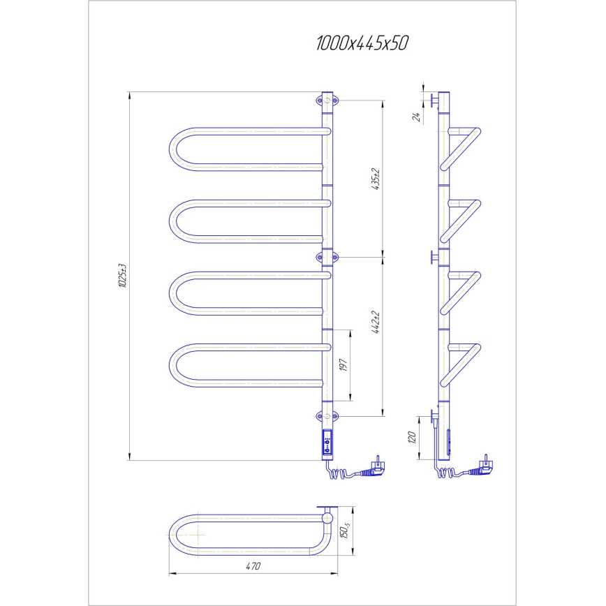 Elektrisk drejelig håndklædetørrer ELECTRA 120W/230V 102,5x44,5 cm rustfrit stål/krom højre
