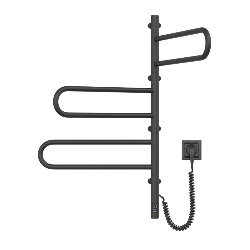 Elektrisk svingbar håndklædetørrer med termostat FOUETTE 100W 80x49 cm sort