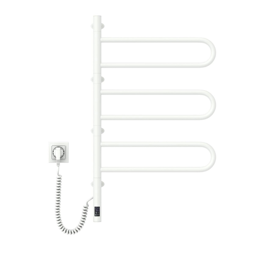 Elektrisk svingbar håndklædetørrer med termostat FOUETTE 120W 80x49 cm hvid