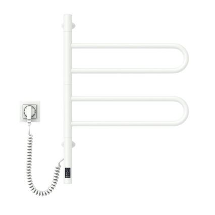 Elektrisk svingbar håndklædetørrer med termostat FOUETTE 60W 65X49 cm hvid