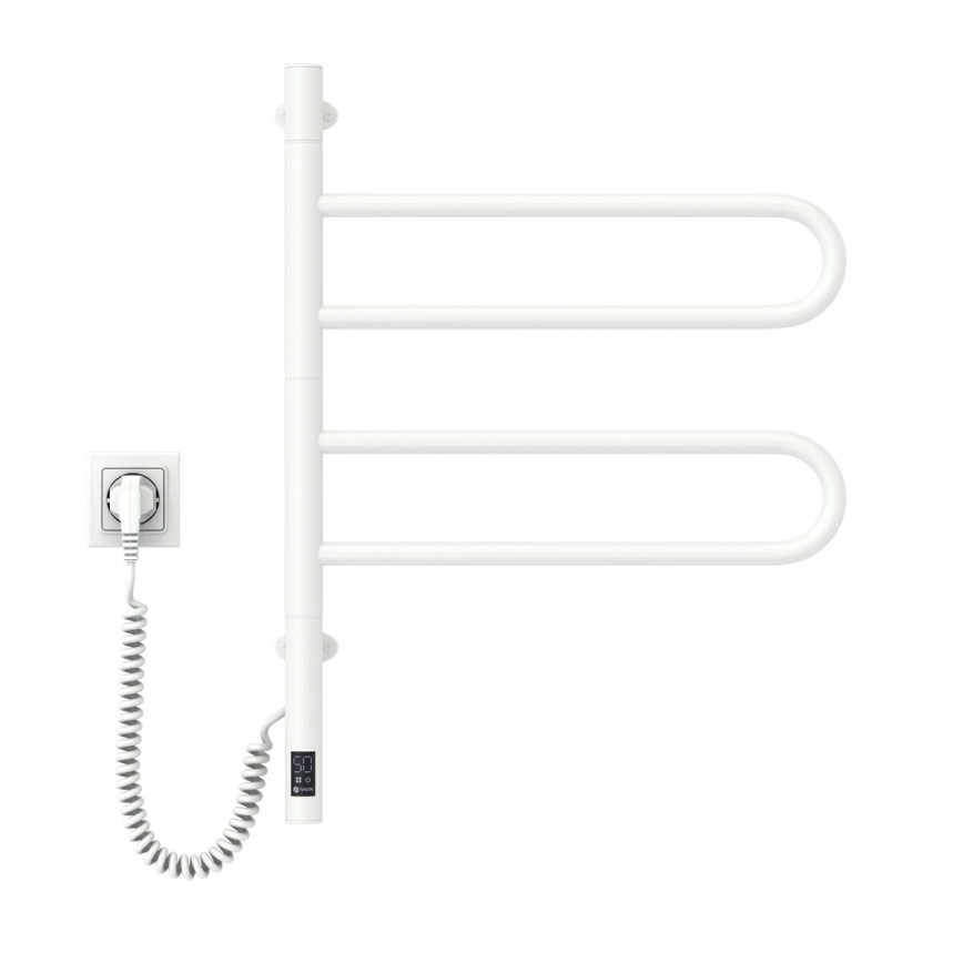 Elektrisk svingbar håndklædetørrer med termostat FOUETTE 60W 65X49 cm hvid