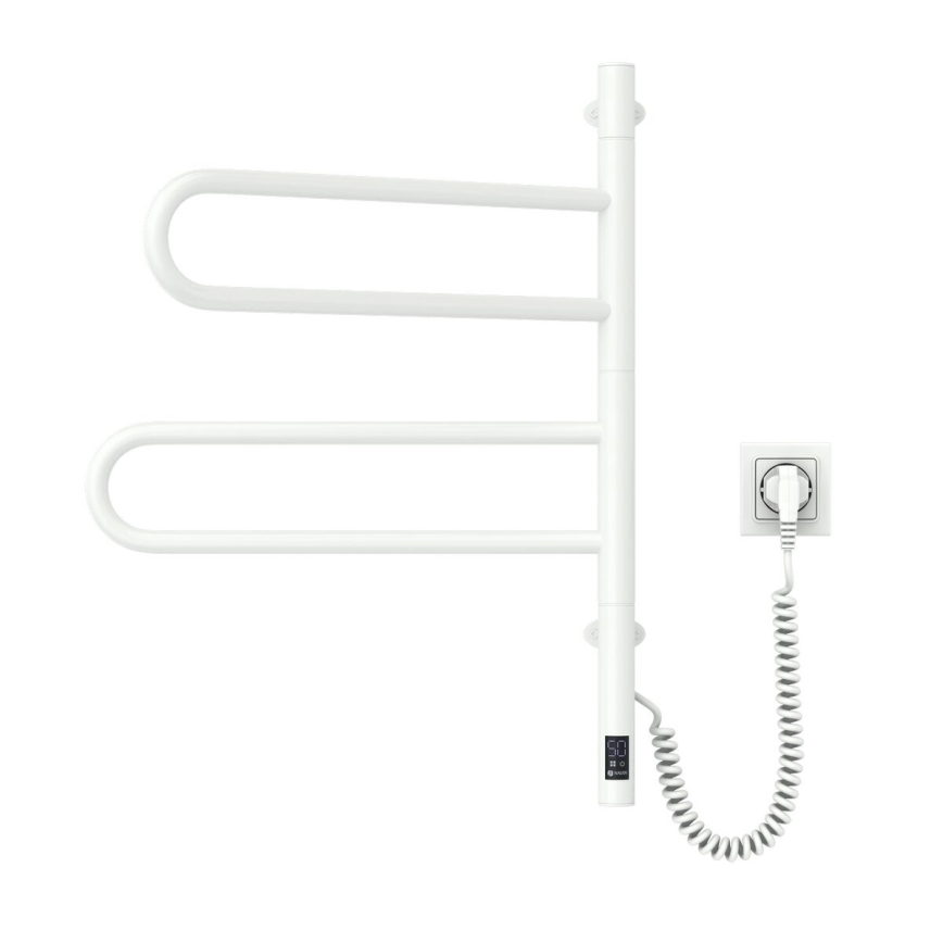 Elektrisk svingbar håndklædetørrer med termostat FOUETTE 60W 65X49 cm hvid