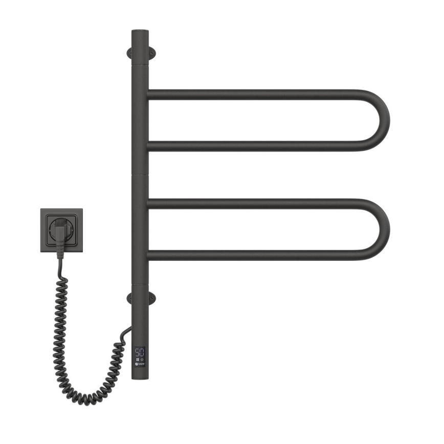 Elektrisk svingbar håndklædetørrer med termostat FOUETTE 60W 65x49 cm sort