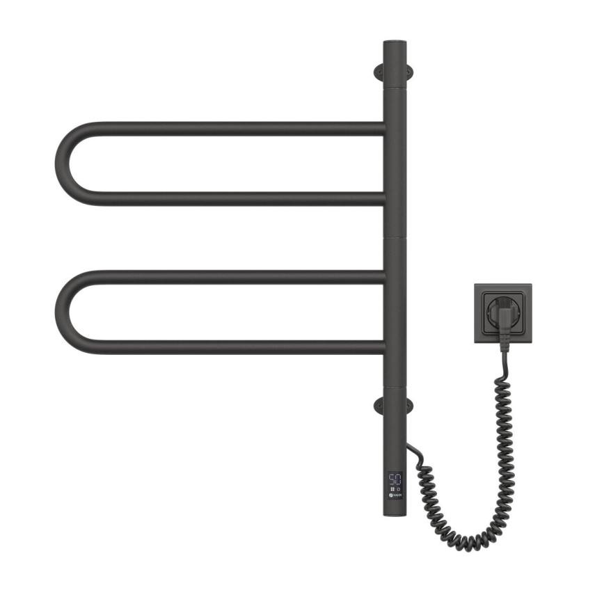 Elektrisk svingbar håndklædetørrer med termostat FOUETTE 60W 65x49 cm sort