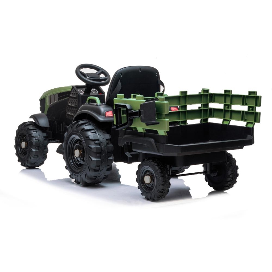 Elektrisk traktor med vogn 2x30W/7000 mAh sort/grøn + fjernbetjening