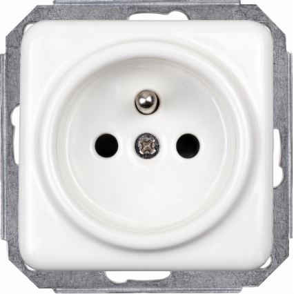 Elhard - Dobbelt keramisk retro-stikkontakt med ramme til boliginstallationer, 230 V, hvid