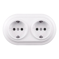 Elhard - Dobbelt keramisk retro stikkontakt til bolig med ramme SCHUKO 230 V hvid