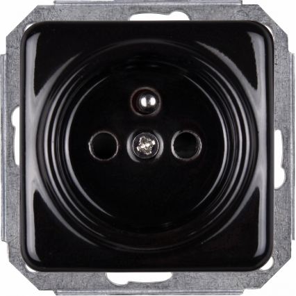 Elhard - Dobbelt keramisk retro-stikkontakt til hjemmet med ramme, 230 V, sort
