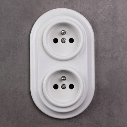 Elhard - Dobbelt keramisk retro-stikkontakt til hjemmet med ramme 230V hvid