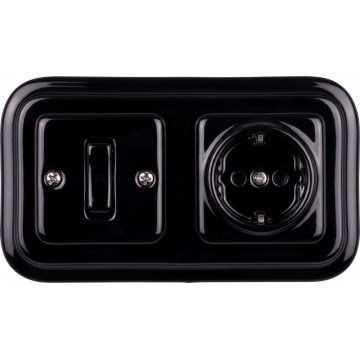 Elhard - Keramisk retro enpolet afbryder nr. 1 og SCHUKO-stikkontakt 230 V med sort ramme
