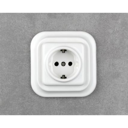 Elhard - Keramisk retro-stikkontakt til bolig, rammeløs, SCHUKO 230 V, hvid