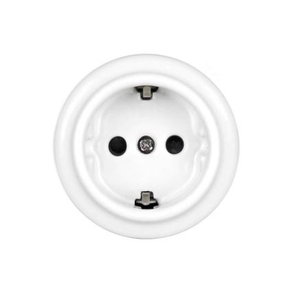 Elhard - Keramisk retro stikkontakt til boligen SCHUKO 230V hvid