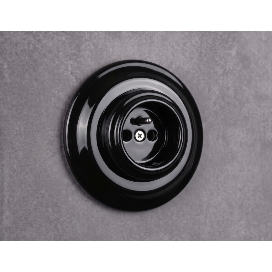 Elhard - Keramisk retro stikkontakt til hjemmet med ramme 230V sort