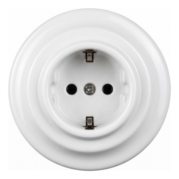 Elhard - Keramisk retro stikkontakt til hjemmet med ramme SCHUKO 230V hvid