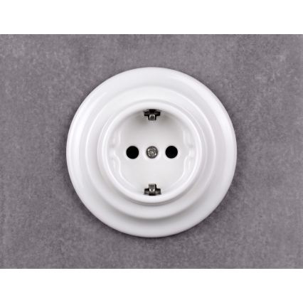 Elhard - Keramisk retro stikkontakt til hjemmet med ramme SCHUKO 230V hvid