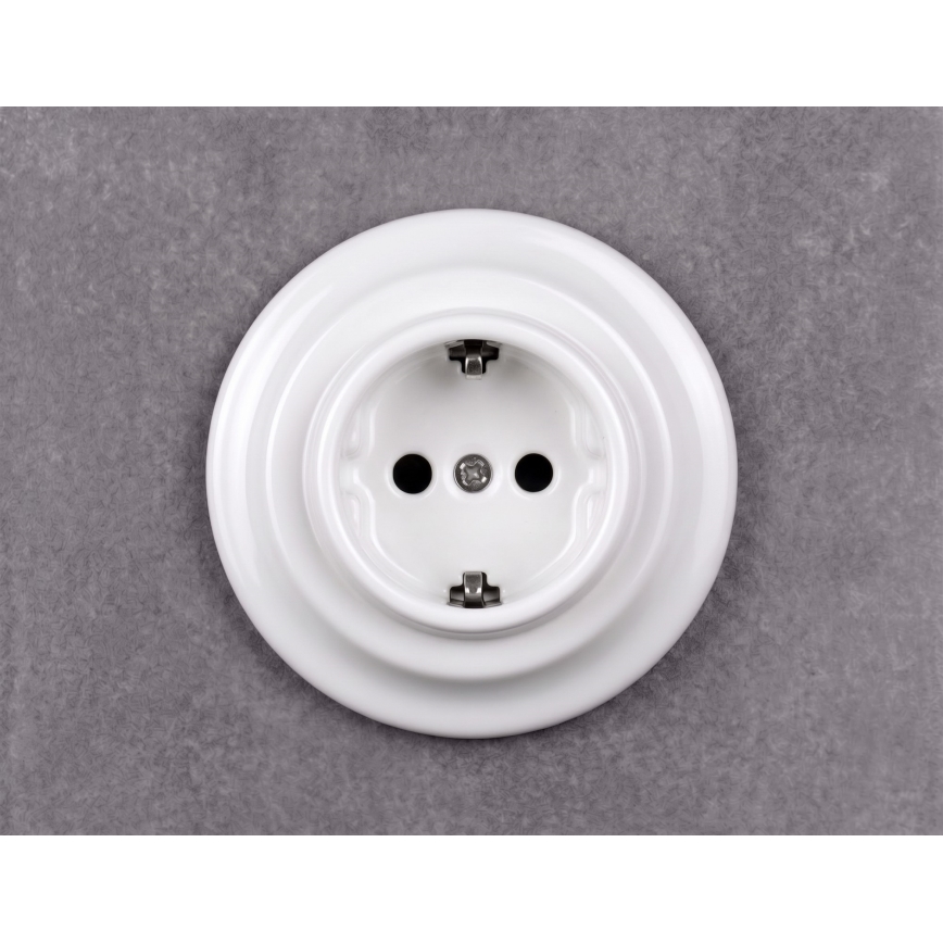 Elhard - Keramisk retro stikkontakt til hjemmet med ramme SCHUKO 230V hvid