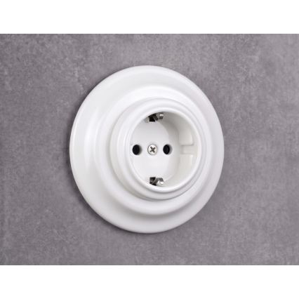 Elhard - Keramisk retro stikkontakt til hjemmet med ramme SCHUKO 230V hvid