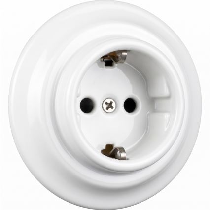 Elhard - Keramisk retro stikkontakt til hjemmet med ramme SCHUKO 230V hvid