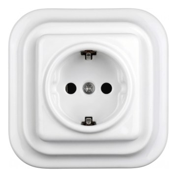 Elhard - Keramisk retro-stikkontakt til hjemmet med SCHUKO-ramme 230V hvid